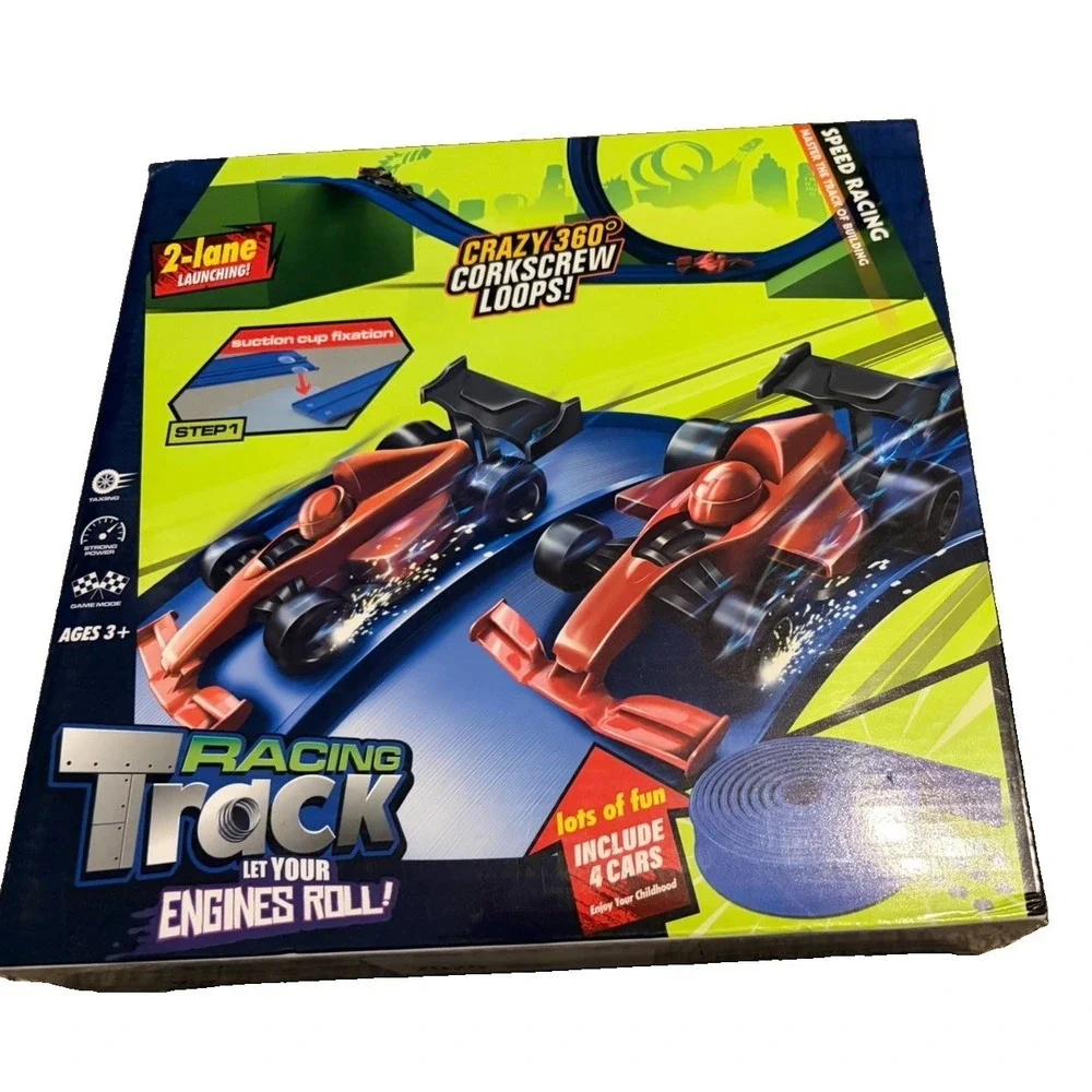 Kids Flexible Racing Track Set 2 Lane 360 Loop 4 Cars 500cm NEW Open Box